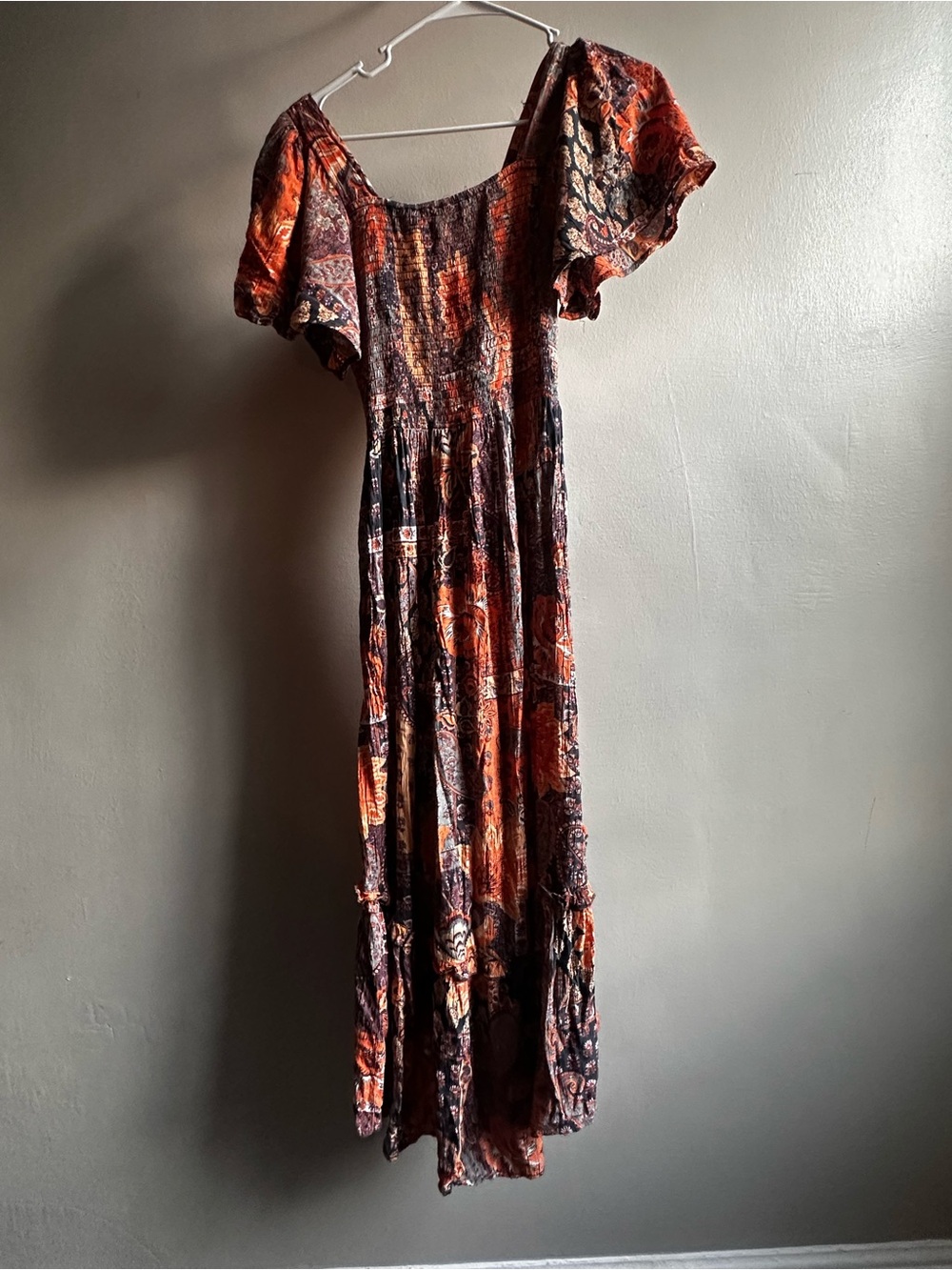 Angie Bohemian Paisley tiered Rust and Navy Floral Tie-Front Midi/Maxi - Picture 11 of 13